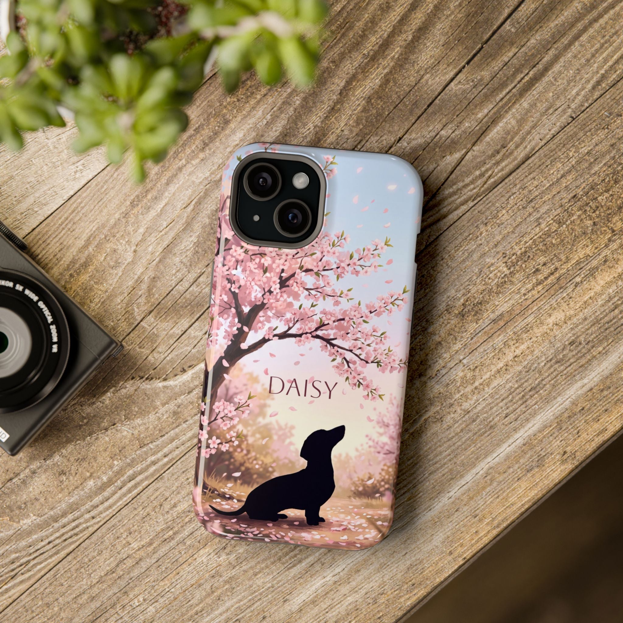 Personalized Dachshund Cherry Blossom Phone Case — Wireless Charging Cover