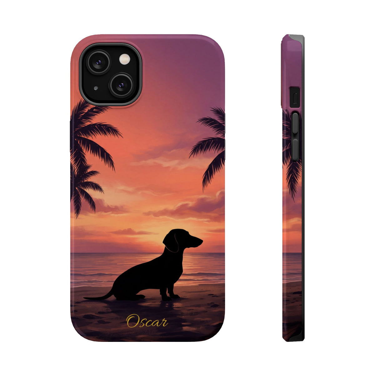 Personalized Dachshund Tropical Beach Sunset Phone Case — Wireless Charging Cover