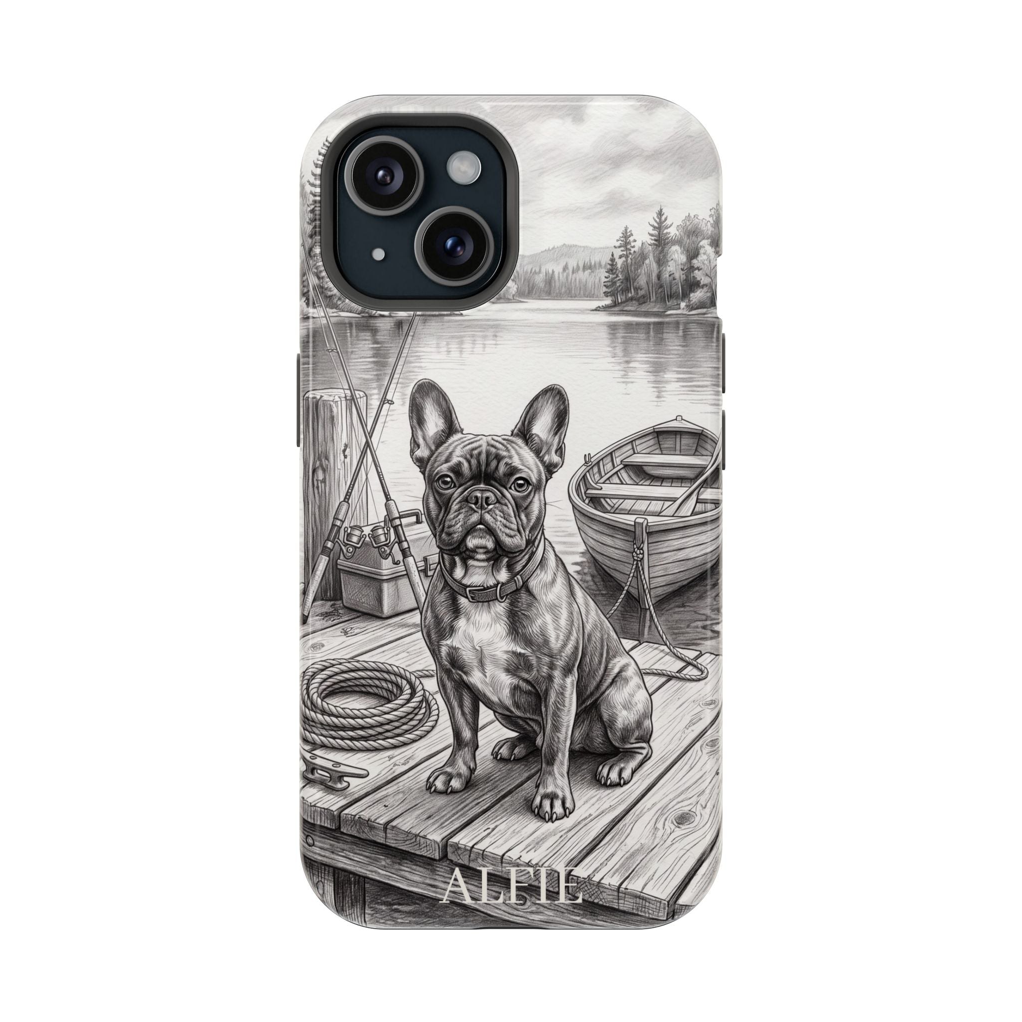 Personalized French Bulldog Lakeside Dock Phone Case — Wireless Charging Cover
