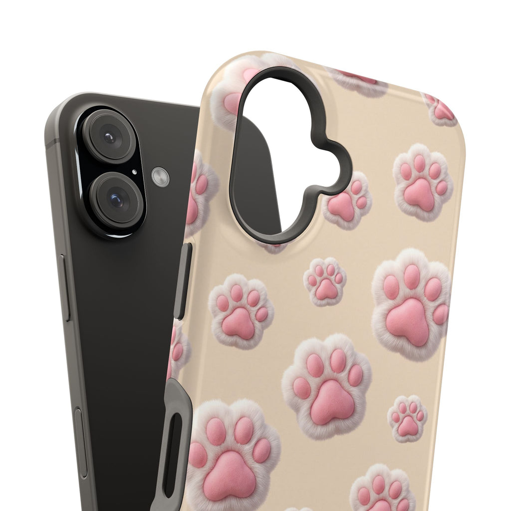 Pink Paw Print Phone Case — Impact-Resistant Wireless Charging Cover