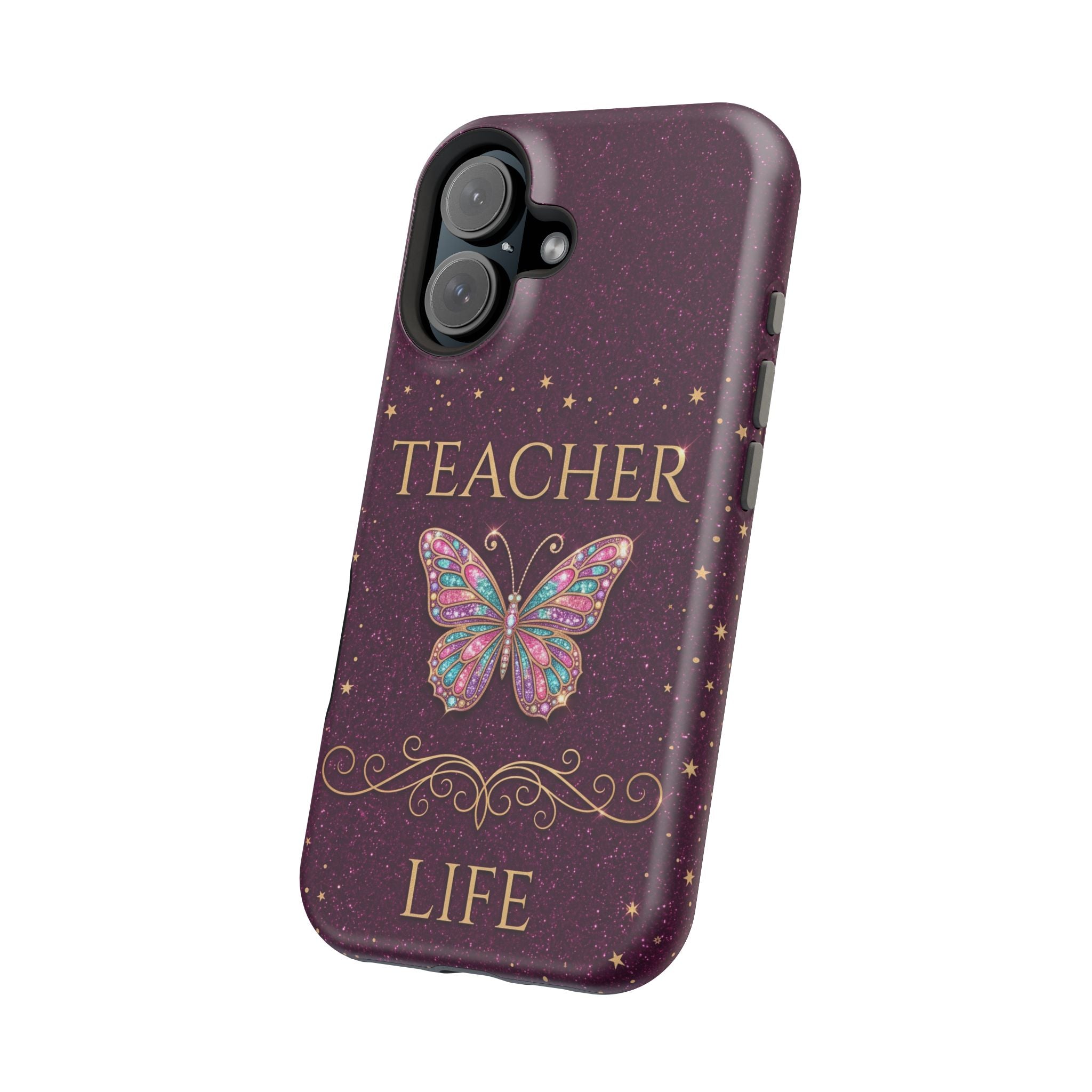 Teacher Life Glitter Butterfly Phone Case — Wireless Charging Cover