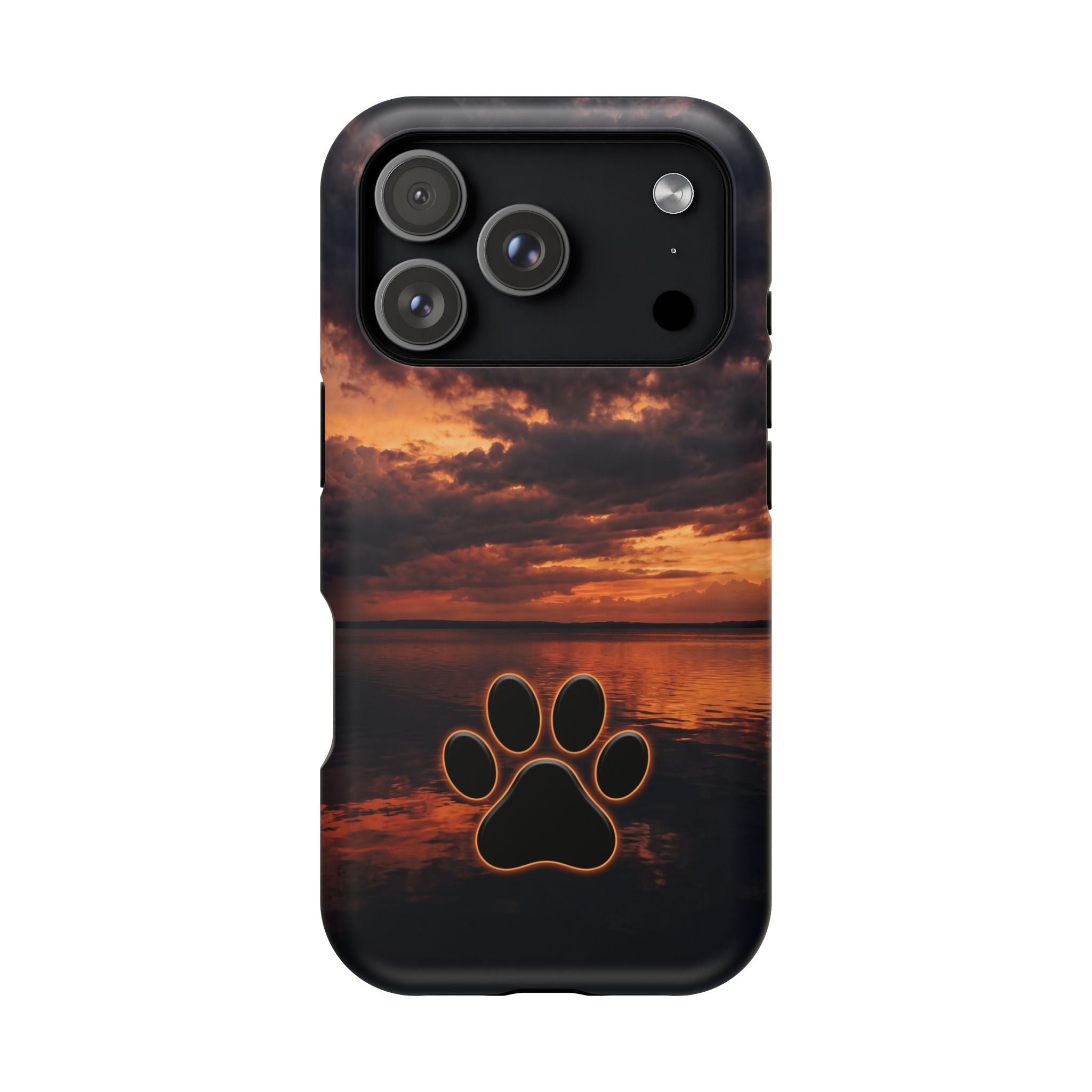Sunset Paw Print Phone Case — Impact-Resistant Wireless Charging Cover