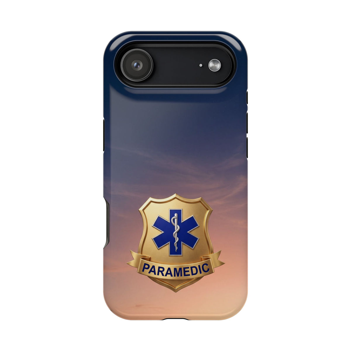 Gold Paramedic Badge Sunset Sky Phone Case — Magnetic Wireless Charging Cover