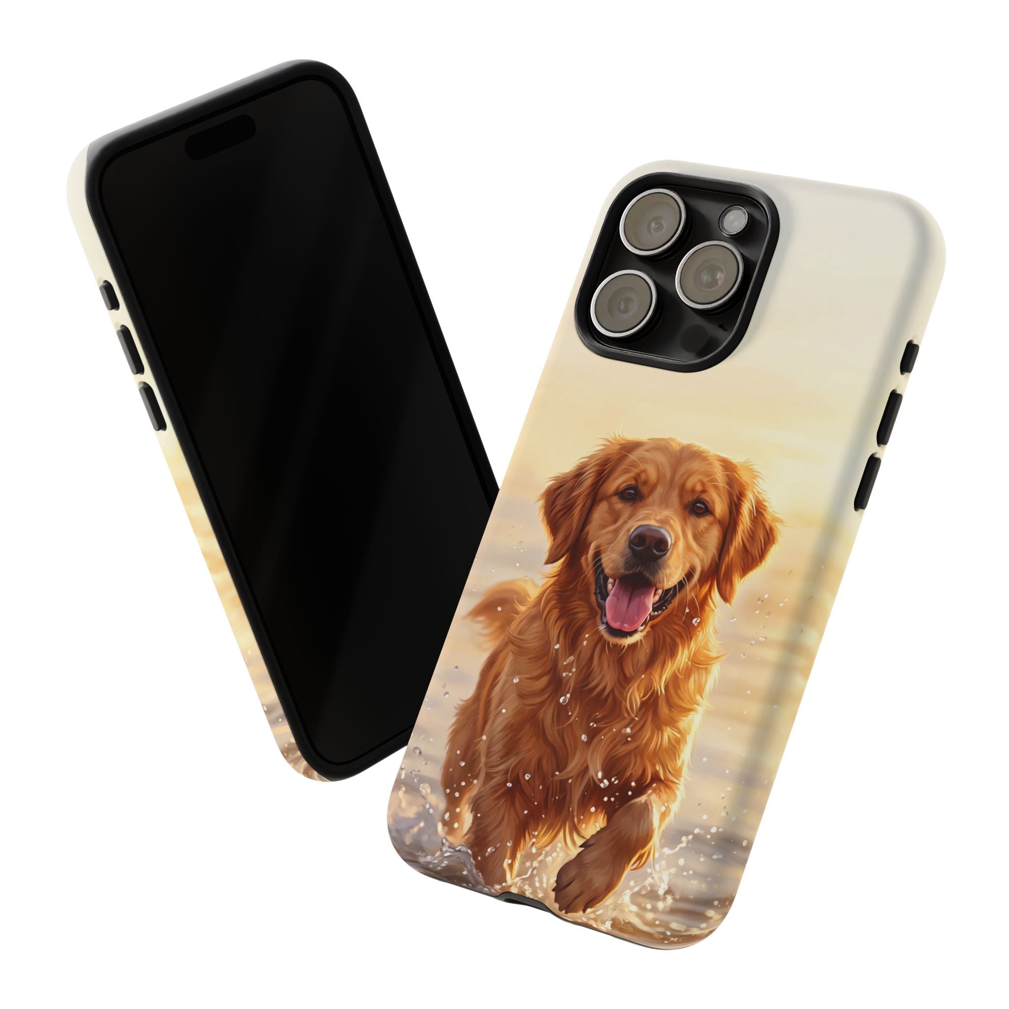 Golden Retriever Splashing in Water Phone Case | Joyful Dog at Golden Hour | iPhone & Samsung