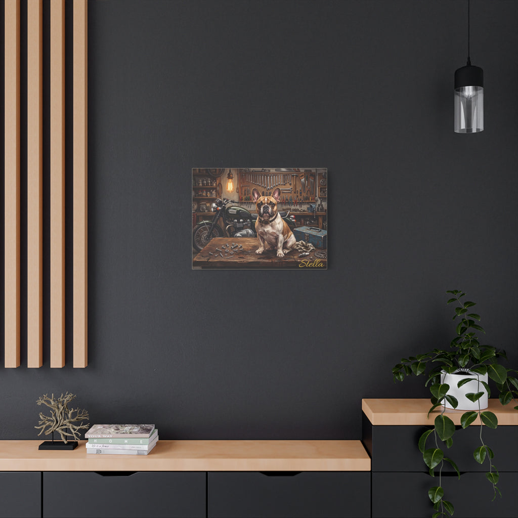 French Bulldog Personalized Canvas | Motorcycle Garage Workshop Wall Art
