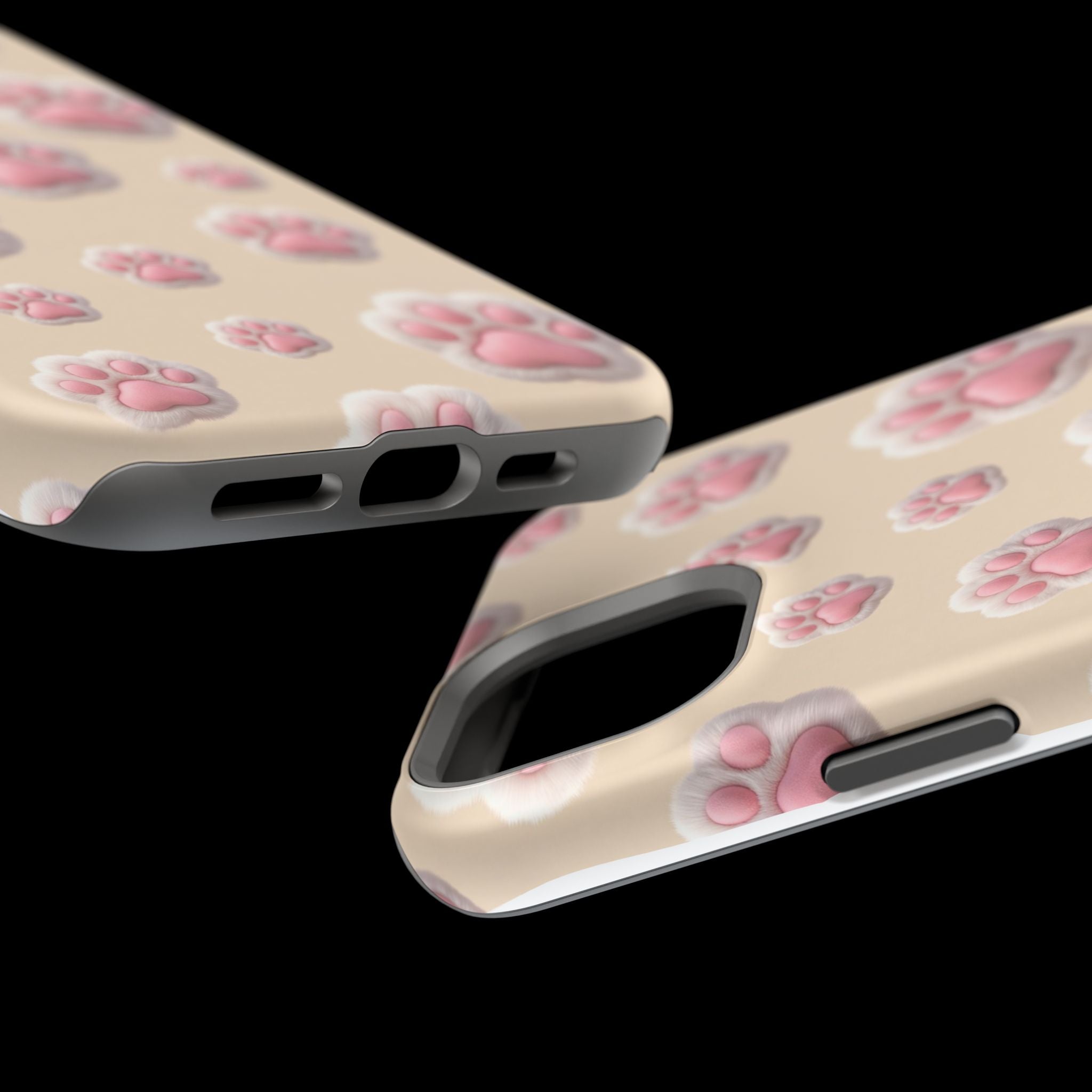 Pink Paw Print Phone Case — Impact-Resistant Wireless Charging Cover