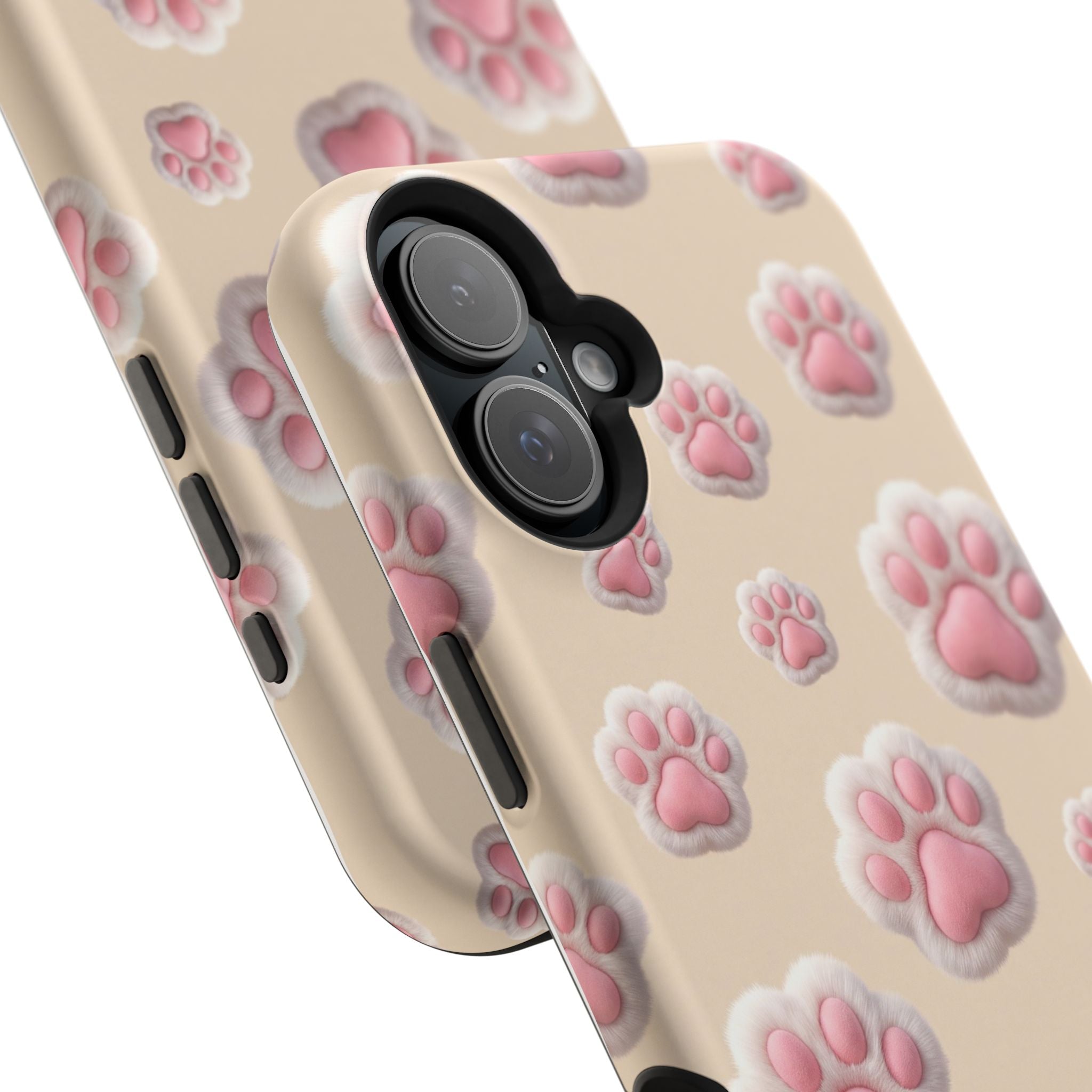 Pink Paw Print Phone Case — Impact-Resistant Wireless Charging Cover