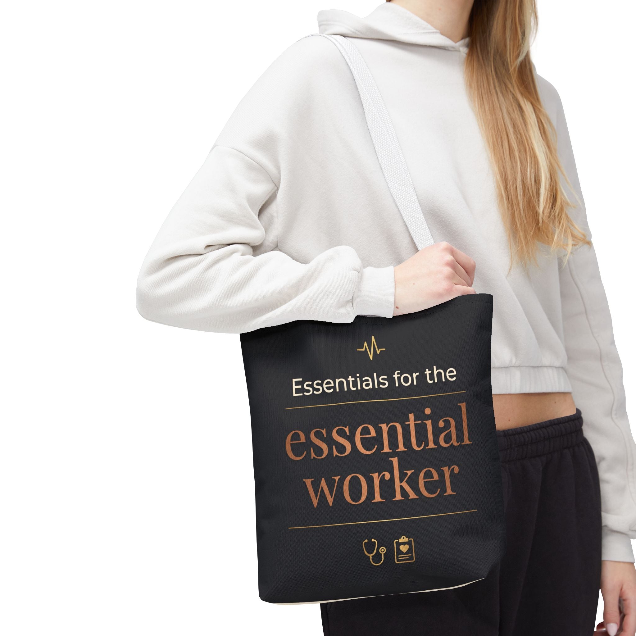 Essentials for the Essential Worker Tote | Healthcare Worker Gift Tote Bag | Nurse Doctor Appreciation Gift | Premium Polyester Carry-All