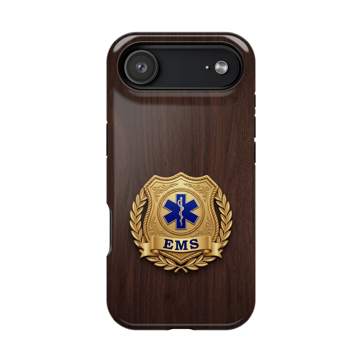 Gold EMS Laurel Badge Wood Phone Case — Magnetic Wireless Charging Cover