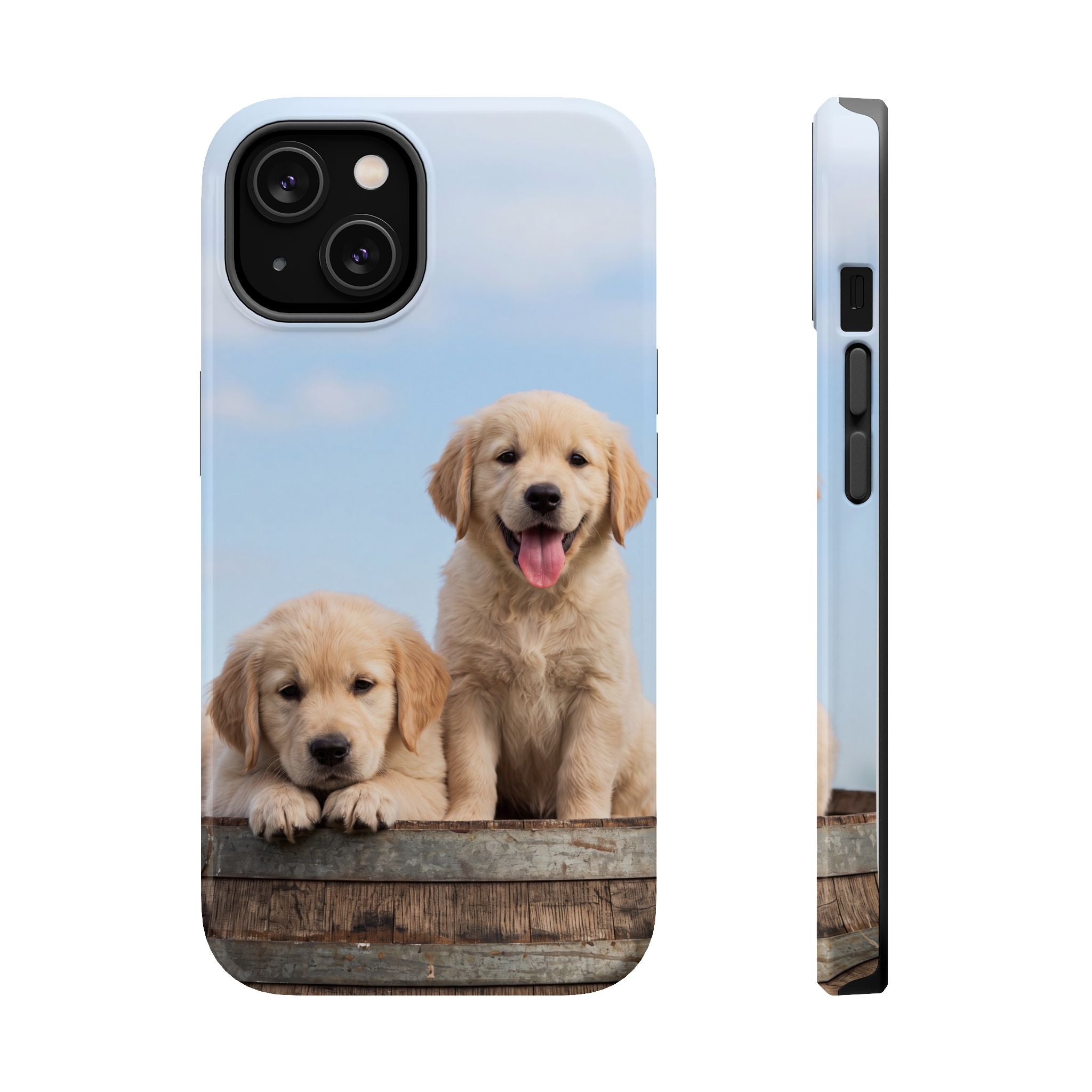 Golden Retriever Puppy Duo Phone Case — Impact-Resistant Wireless Charging Cover