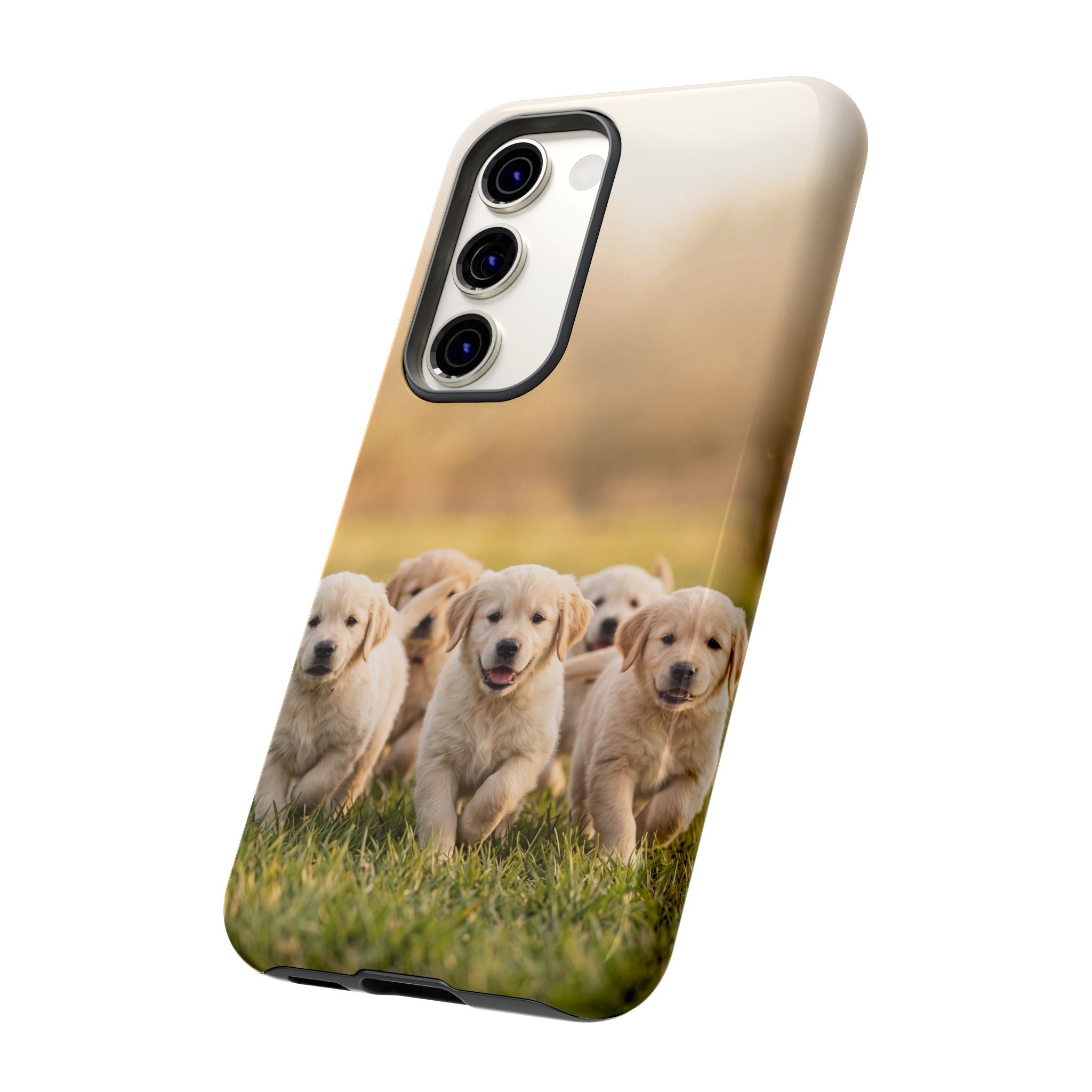 Golden Retriever Puppies Phone Case | Playful Puppy Pack Running in Grass | iPhone & Samsung