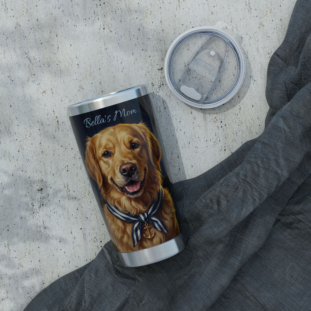 Golden Retriever Tumbler Personalized – 20 oz Stainless Steel Travel Mug with Custom Name, Nautical Sailor Design for Dog Mom