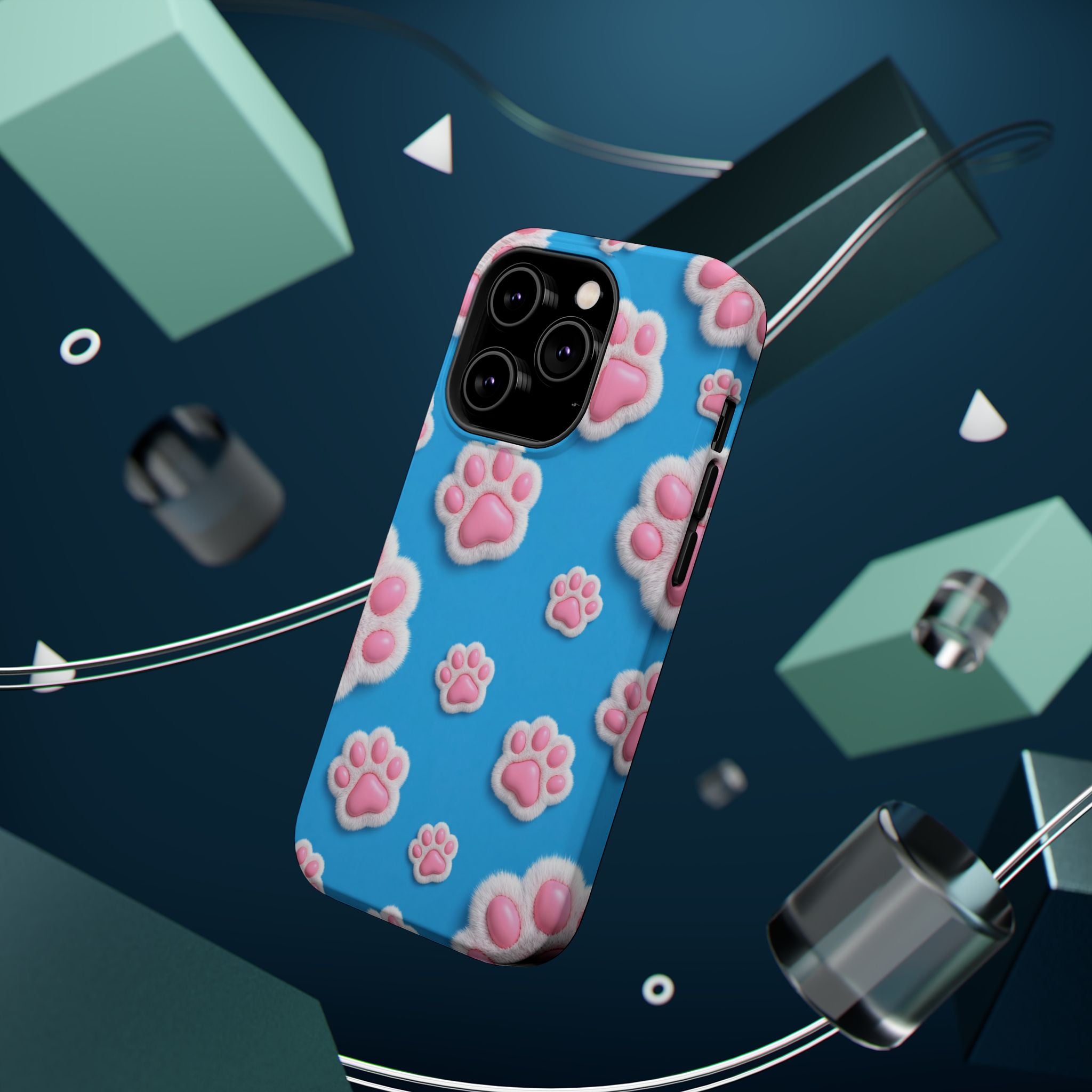 Fluffy Paw Print Phone Case | Cute 3D Pink Paw Pattern Case for Dog & Cat Lovers | iPhone & Samsung