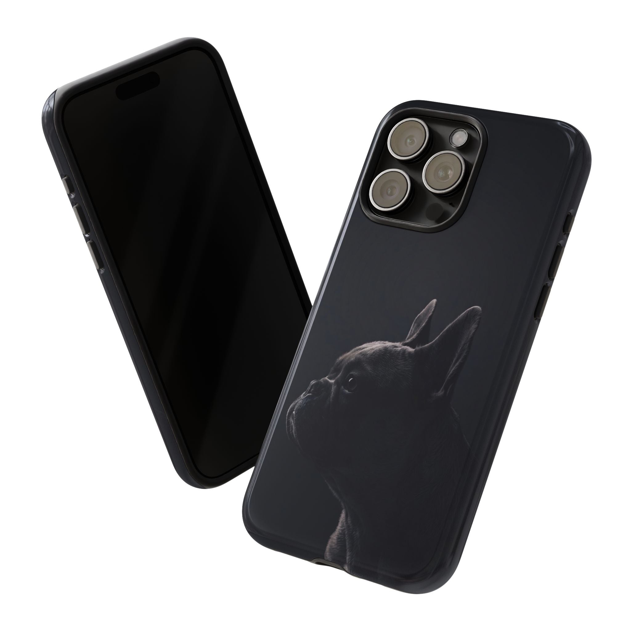 Silhouette French Bulldog Phone Case | Minimalist Black-on-Black Frenchie Profile | iPhone & Samsung