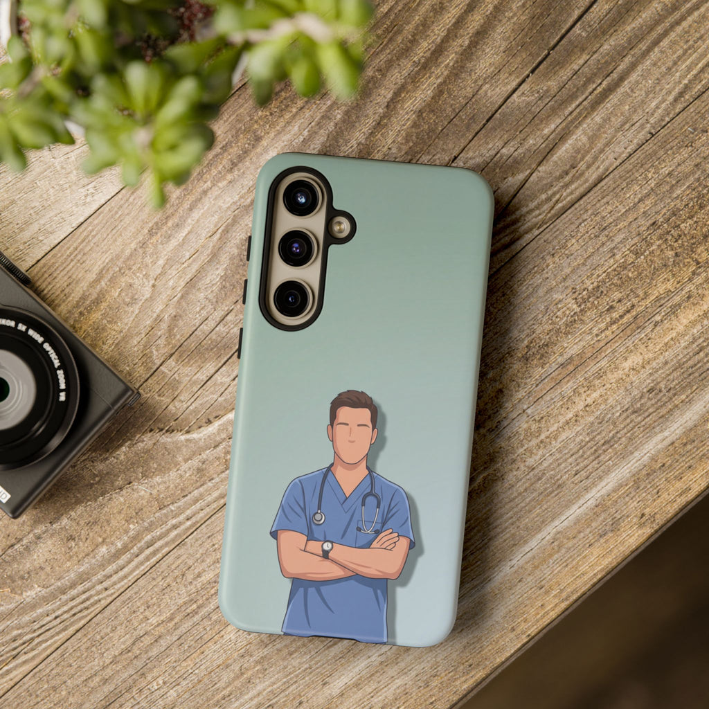 Male Nurse Phone Case | Confident Nurse in Blue Scrubs Illustration | iPhone & Samsung
