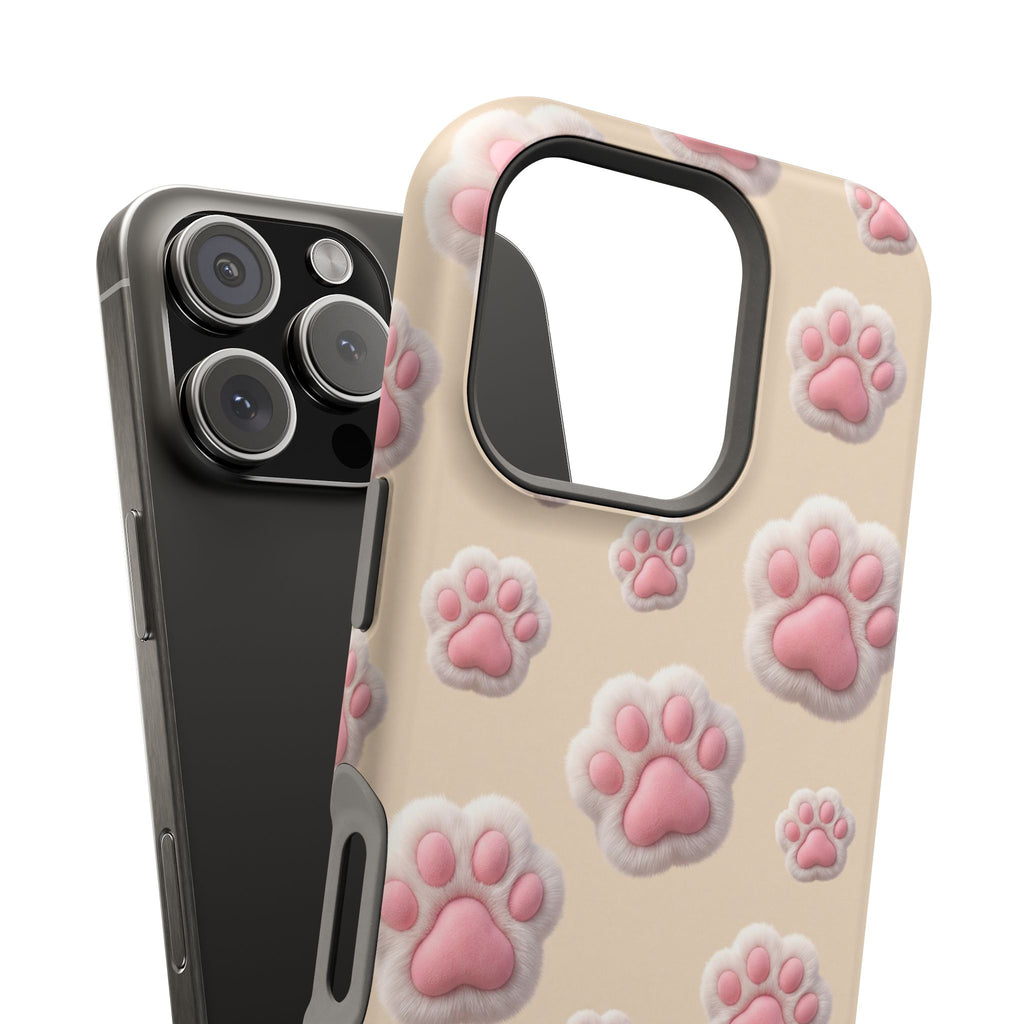 Pink Paw Print Phone Case — Impact-Resistant Wireless Charging Cover