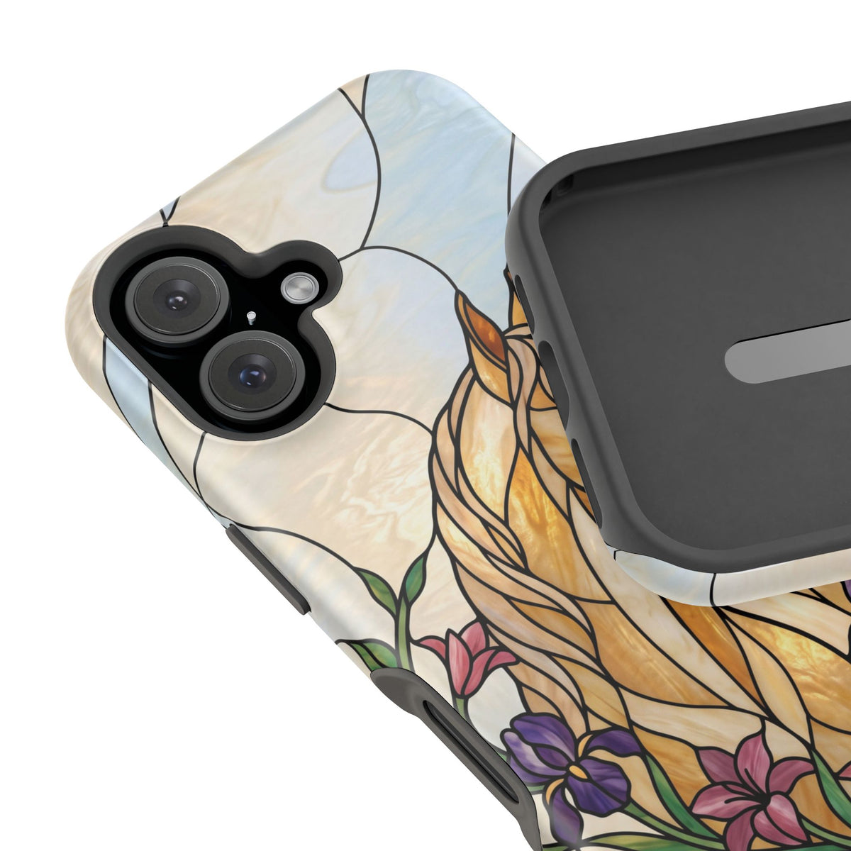 Floral Stained Glass Horse Phone Case — Tough Magnetic Case with Wireless Charging