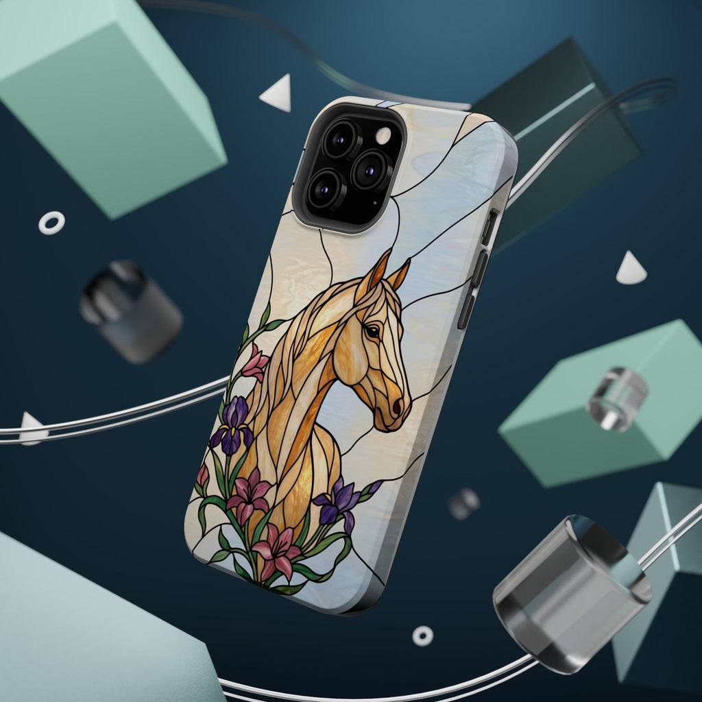 Floral Stained Glass Horse Phone Case — Tough Magnetic Case with Wireless Charging