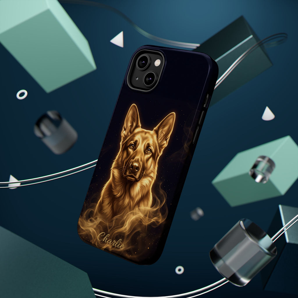 German Shepherd Phone Case | Personalized Gold Glow Art — Tough Magnetic Case with Wireless Charging
