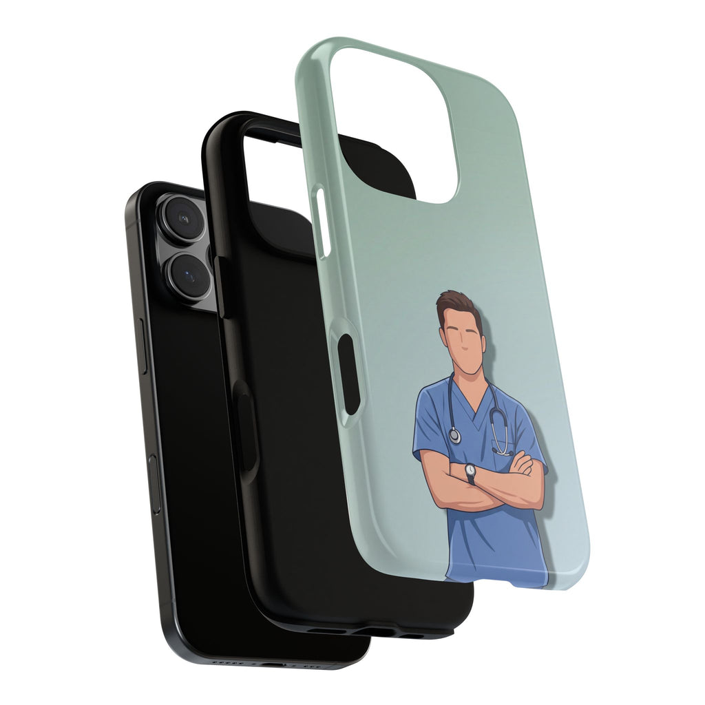 Male Nurse Phone Case | Confident Nurse in Blue Scrubs Illustration | iPhone & Samsung