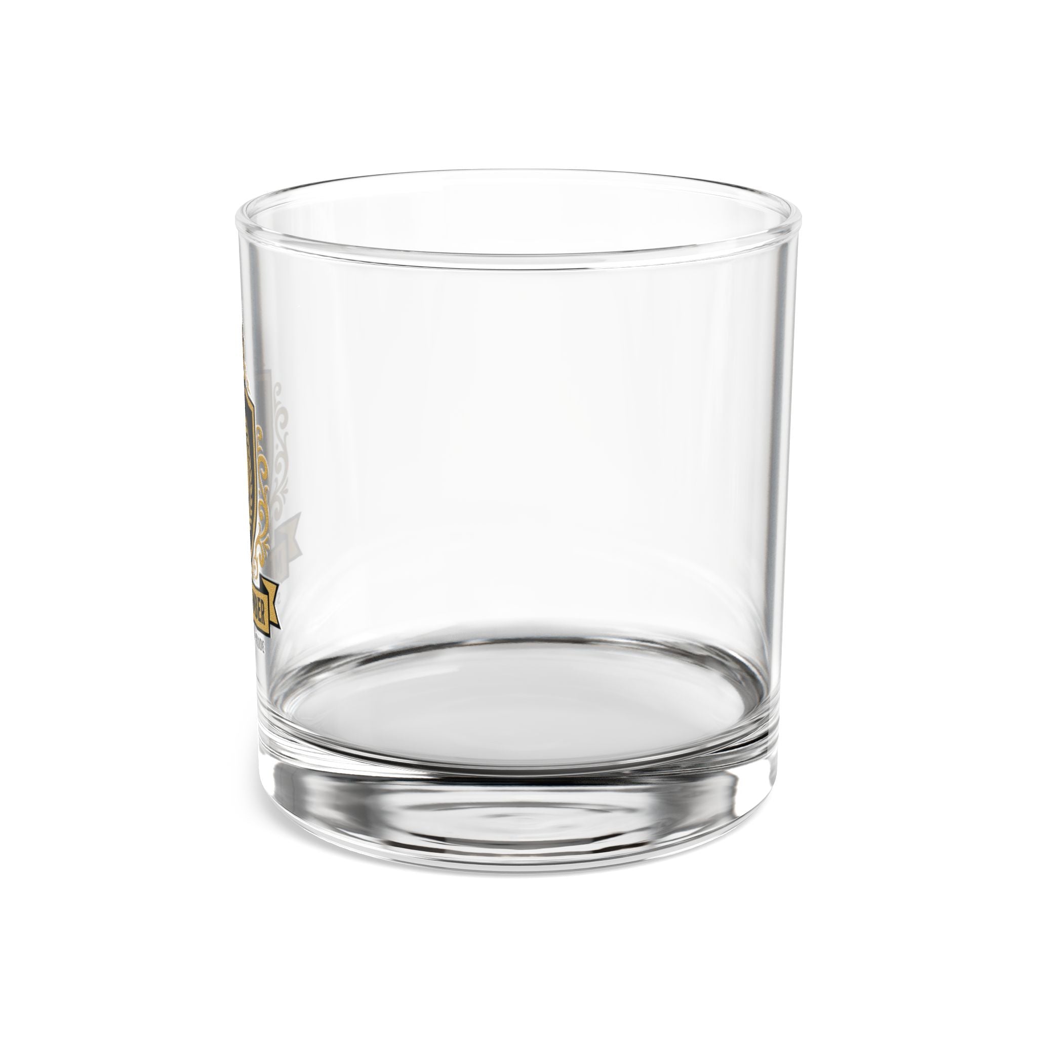 Master Plumber Crest Rocks Glass 10oz — Gold & Black Whiskey Glass