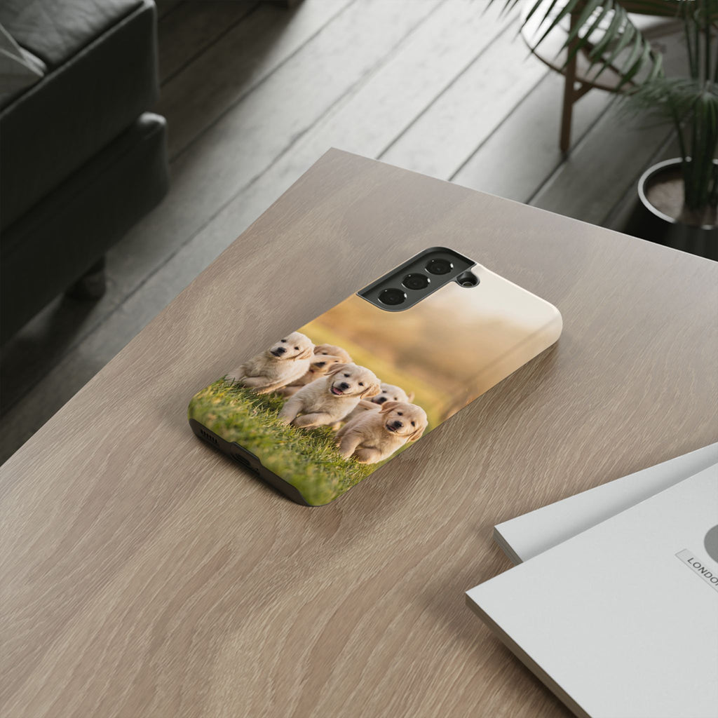 Golden Retriever Puppies Phone Case | Playful Puppy Pack Running in Grass | iPhone & Samsung