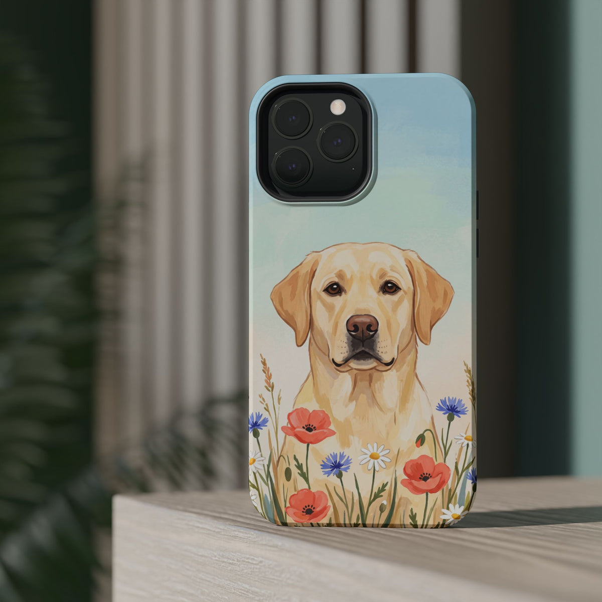 Labrador Wildflower Painting Phone Case — Tough Magnetic Case with Wireless Charging