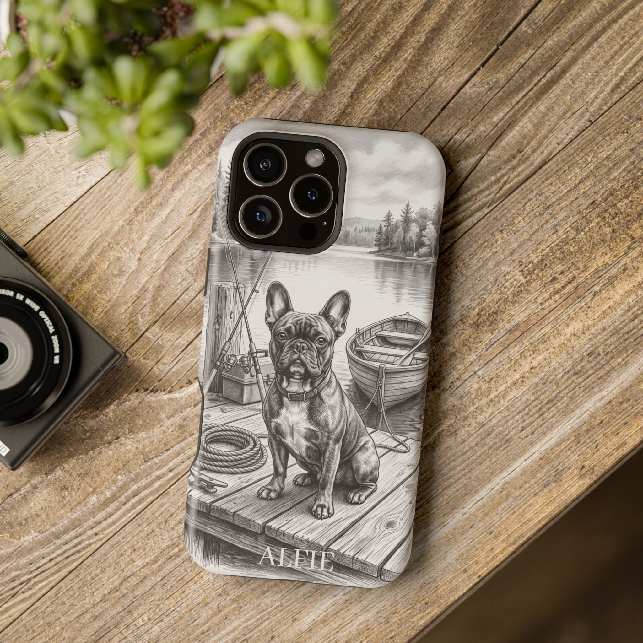Personalized French Bulldog Lakeside Dock Phone Case — Wireless Charging Cover