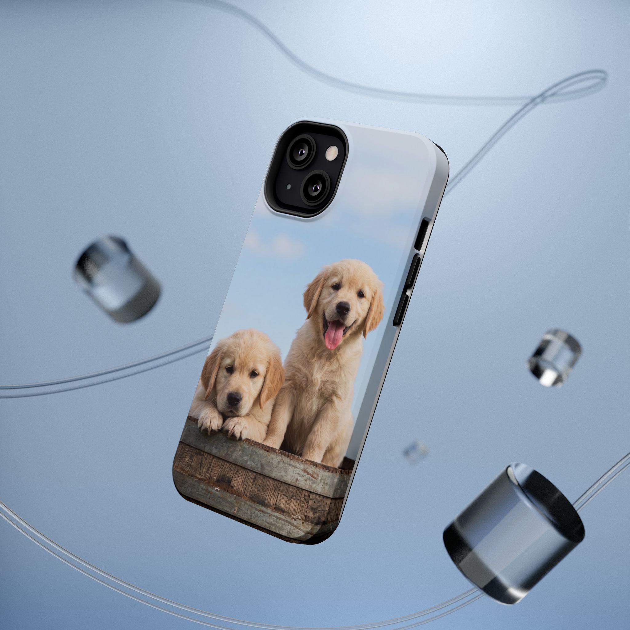 Golden Retriever Puppy Duo Phone Case — Impact-Resistant Wireless Charging Cover