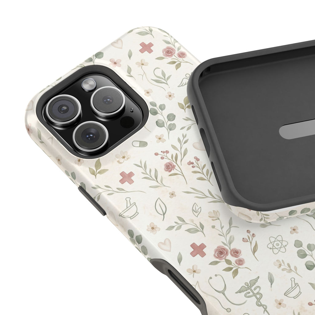 Floral Nurse Phone Case — Impact-Resistant Wireless Charging Cover
