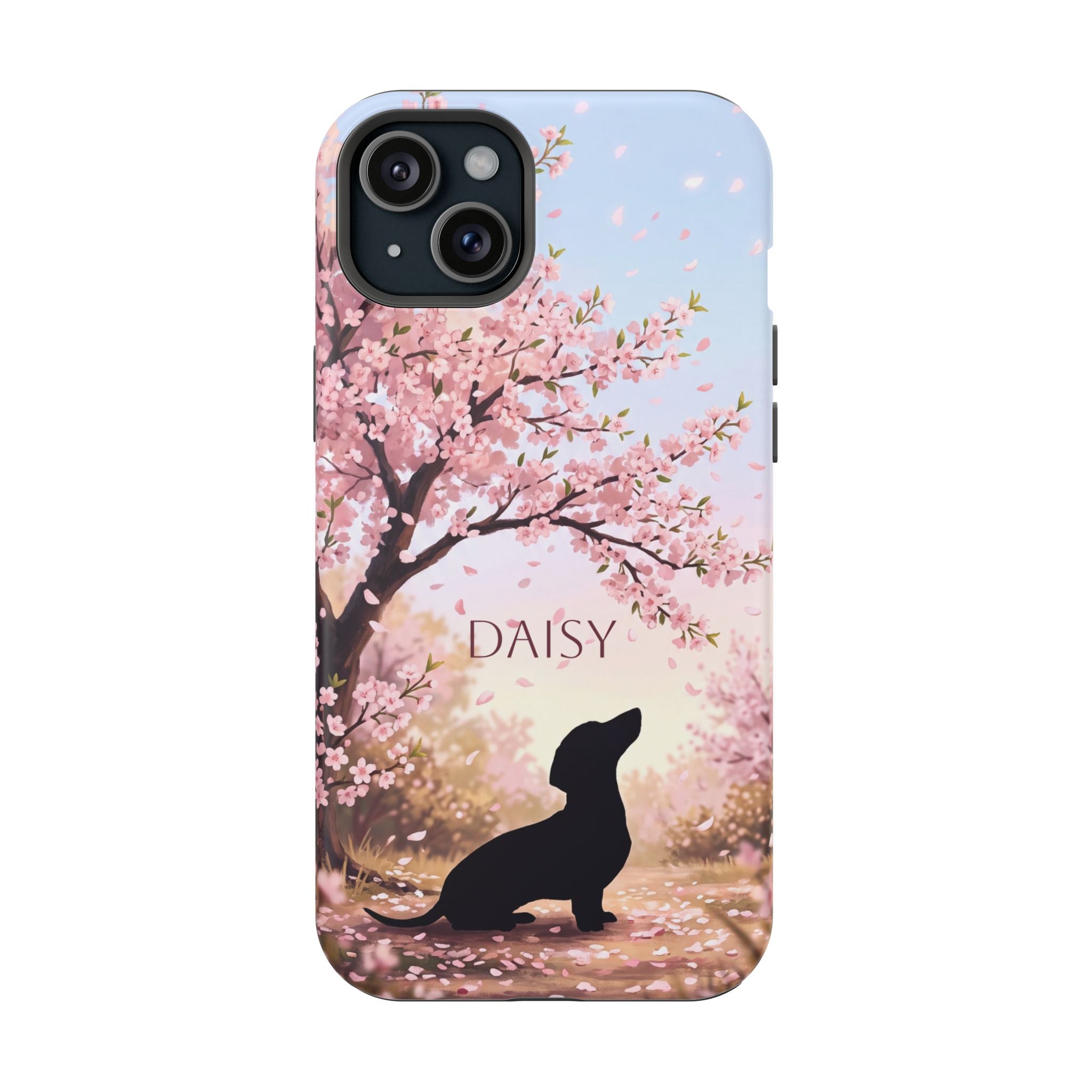 Personalized Dachshund Cherry Blossom Phone Case — Wireless Charging Cover