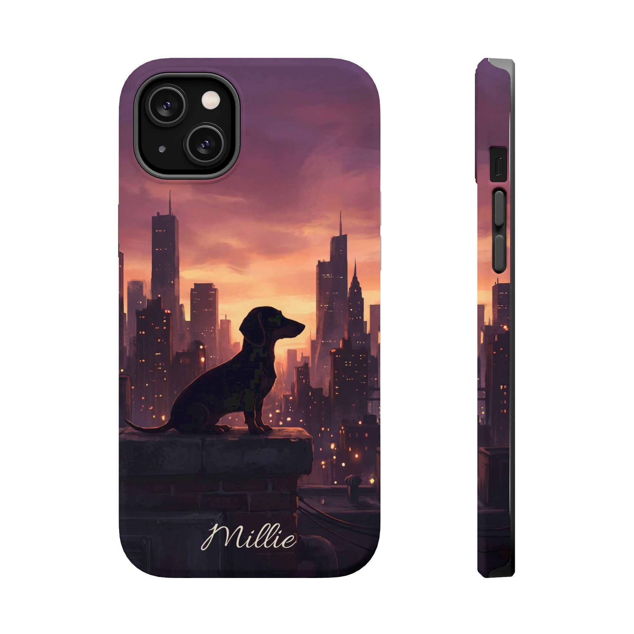 Personalized Dachshund City Skyline Phone Case — Wireless Charging Cover