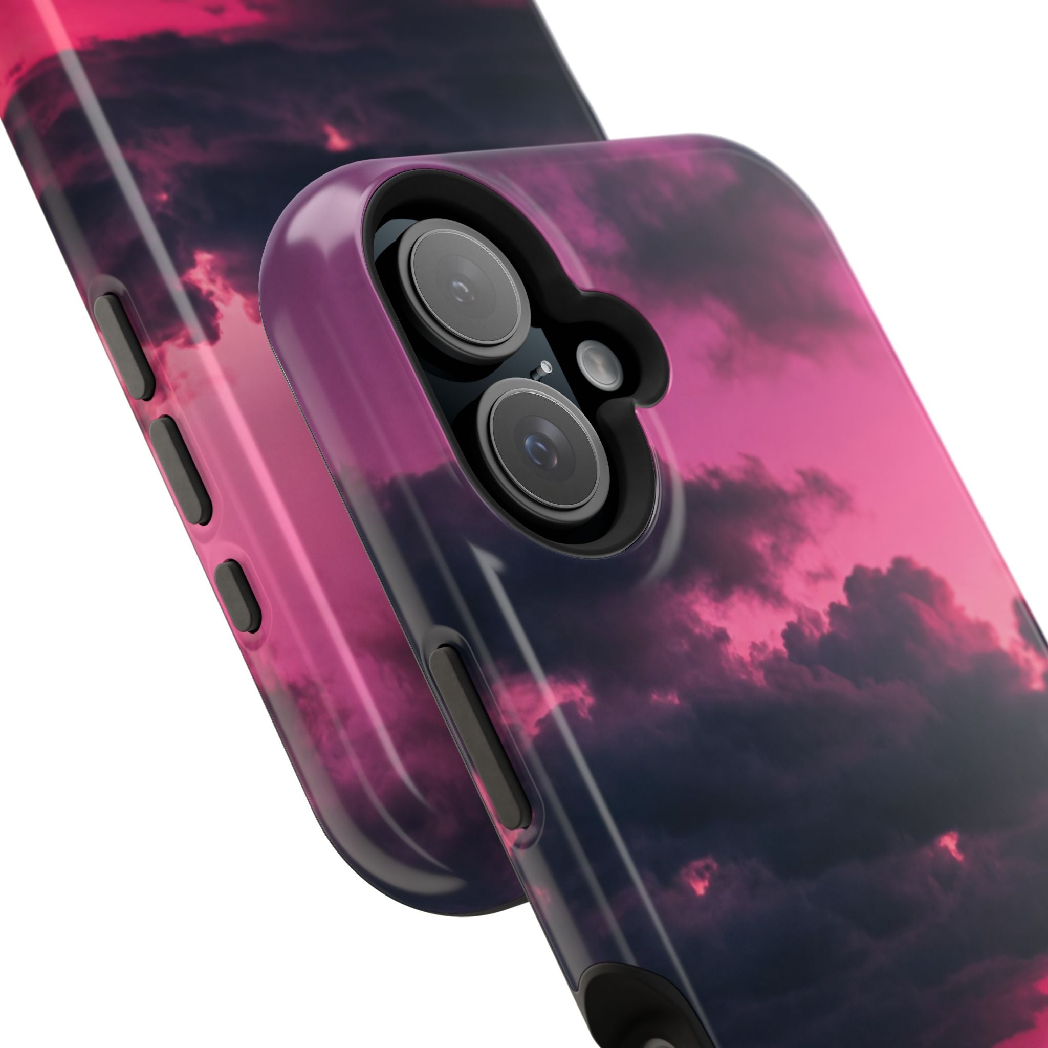 iPhone & Samsung Magnetic Impact-Resistant Phone Case — Pink Twilight Cloud with Paw Print