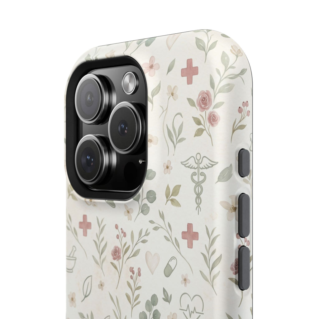 Floral Nurse Phone Case — Impact-Resistant Wireless Charging Cover