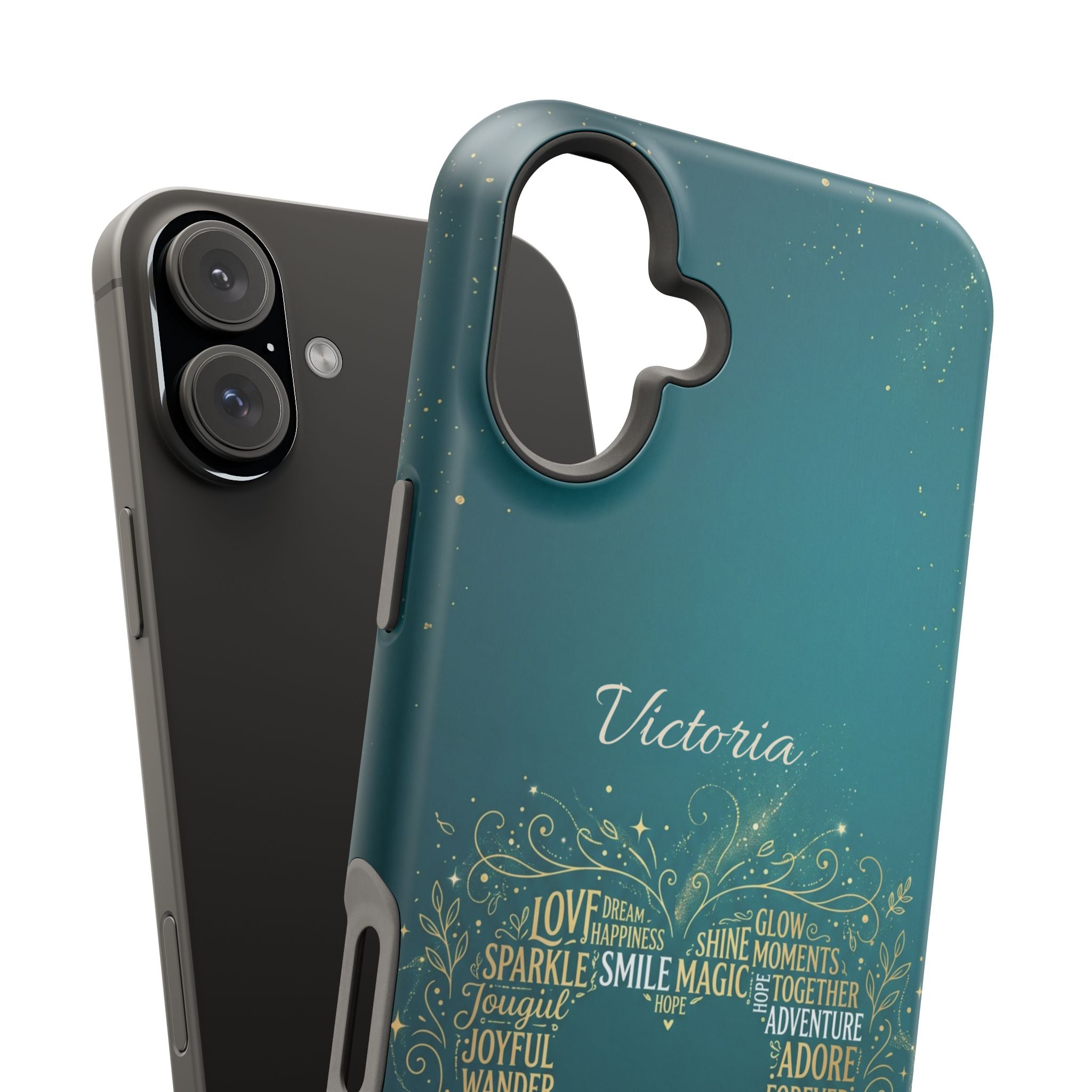 Personalized Teacher Heart Word Art Phone Case — Impact-Resistant Wireless Charging Cover