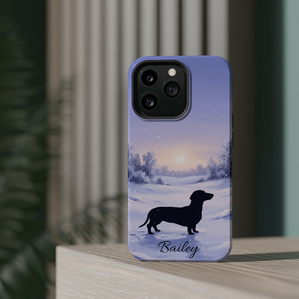 Personalized Dachshund Winter Snow Phone Case — Wireless Charging Cover