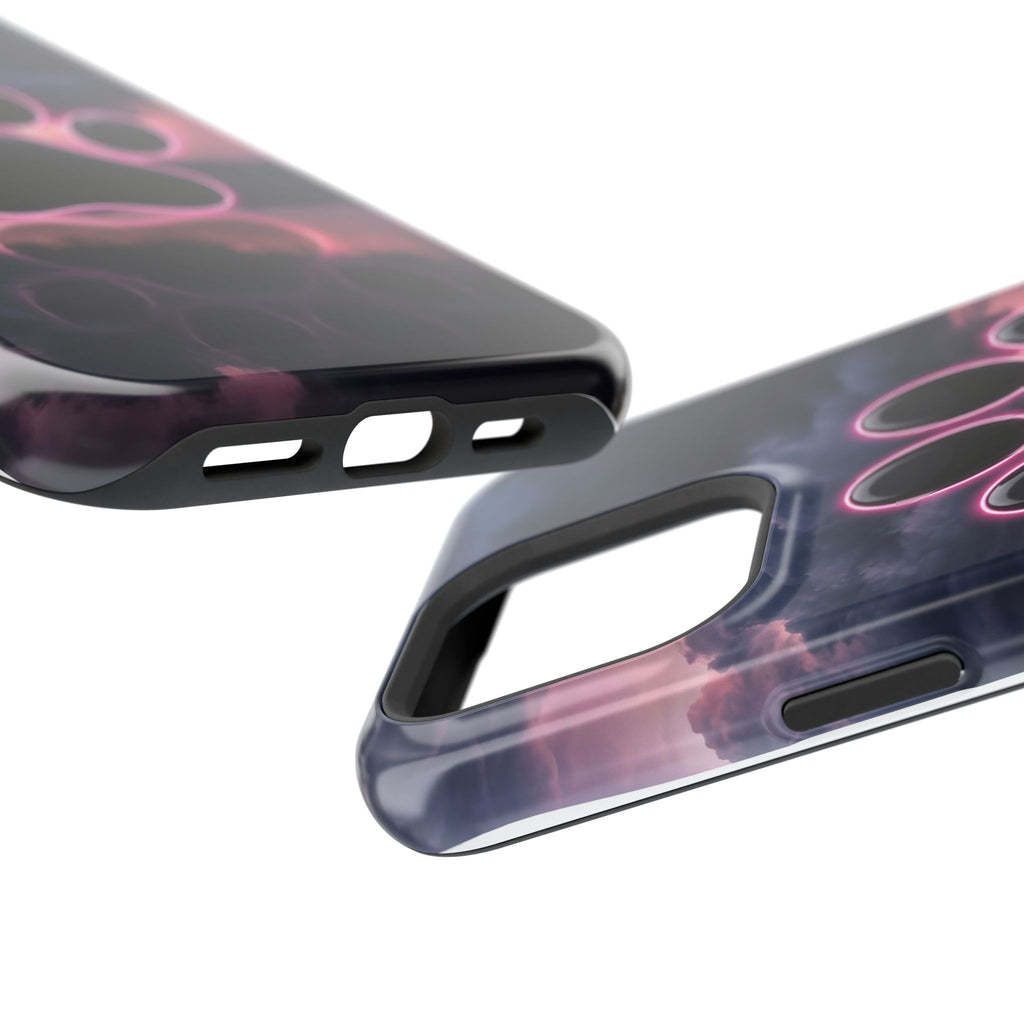 Neon Paw Print Phone Case — Impact-Resistant Wireless Charging Cover