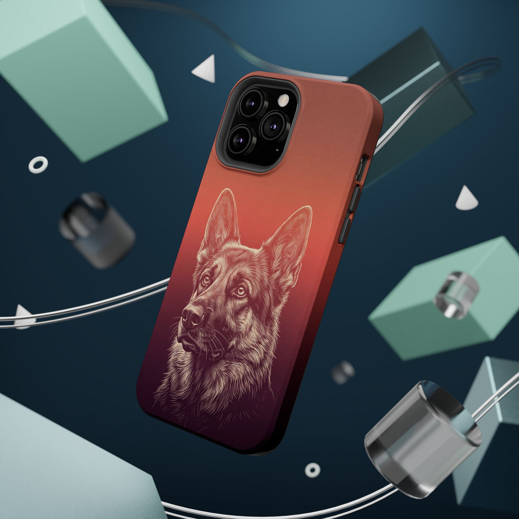 German Shepherd Phone Case | Sunset Sketch Art — Tough Magnetic Case with Wireless Charging