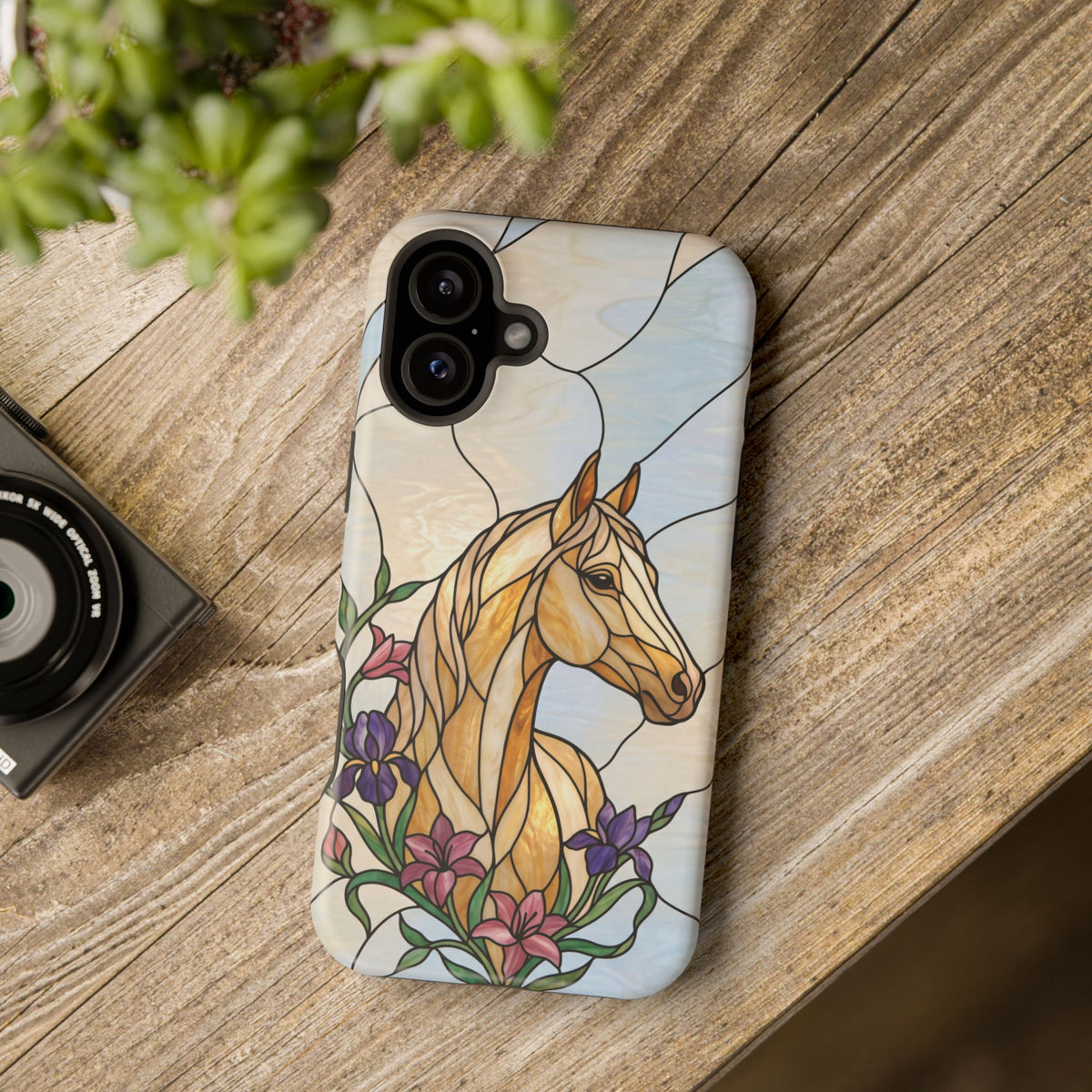 Floral Stained Glass Horse Phone Case — Tough Magnetic Case with Wireless Charging