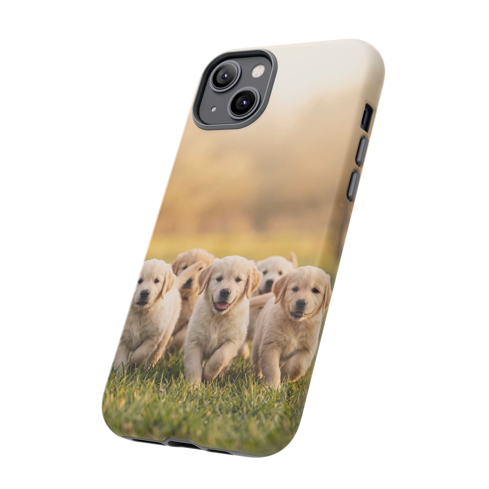 Golden Retriever Puppies Phone Case | Playful Puppy Pack Running in Grass | iPhone & Samsung
