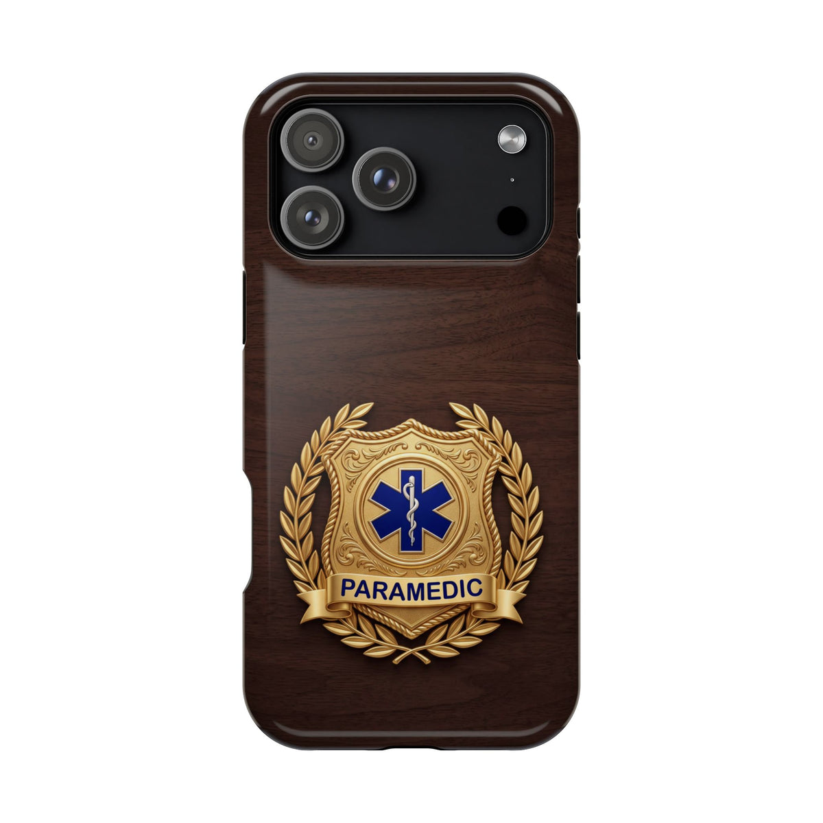Gold Paramedic Laurel Badge Wood Phone Case — Magnetic Wireless Charging Cover