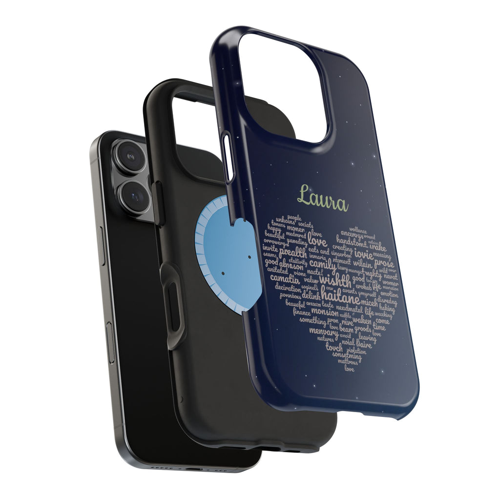 Personalized Teacher Heart Word Art Phone Case — Navy Wireless Charging Cover