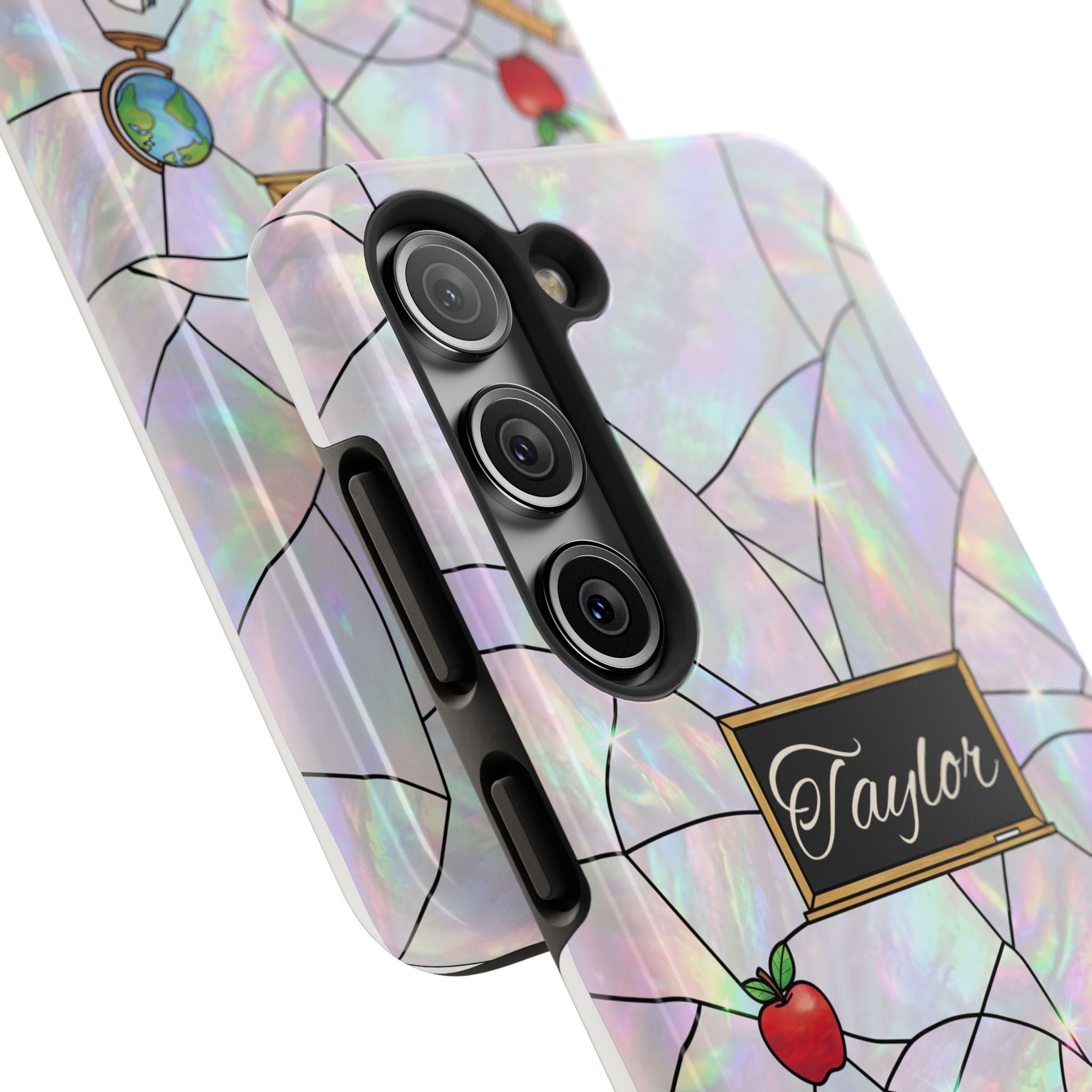 Personalized Teacher Phone Case — Custom Name Stained Glass Classroom Design