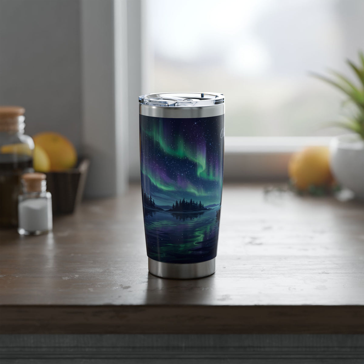 Sailing Personalized Tumbler | Aurora Borealis Art — 20 oz Stainless Travel Mug