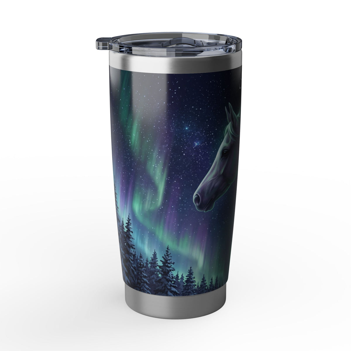 Horse Personalized Tumbler | Aurora Borealis Art — 20 oz Stainless Travel Mug
