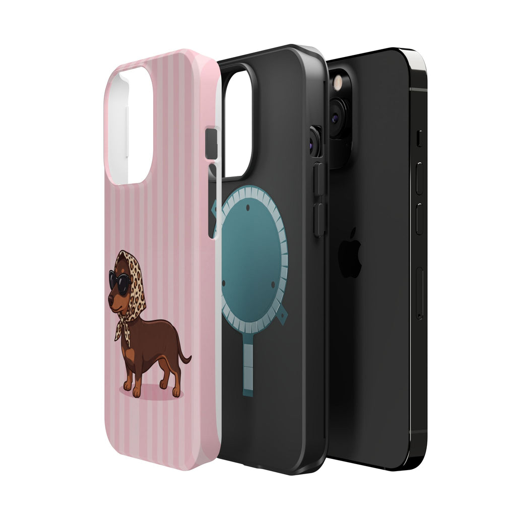 Preppy Dachshund Phone Case — Impact-Resistant Wireless Charging Cover