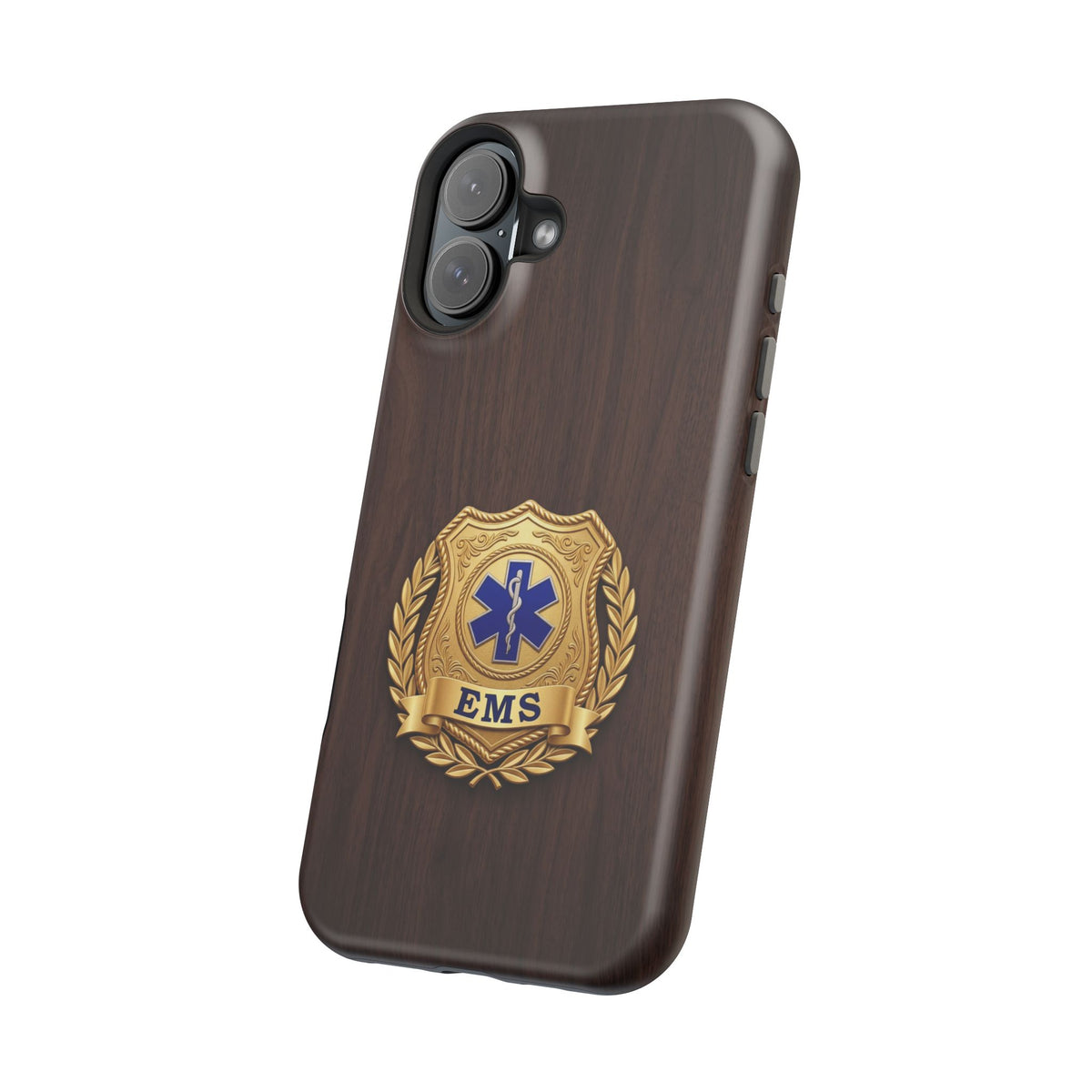 Gold EMS Laurel Badge Wood Phone Case — Magnetic Wireless Charging Cover