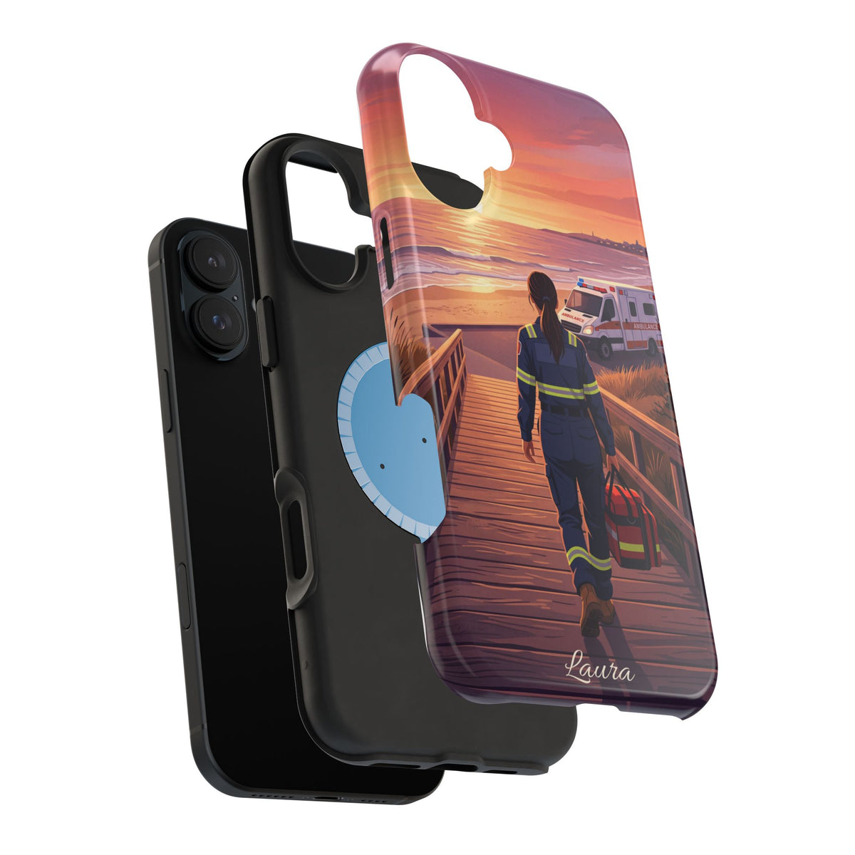 Sunset Boardwalk Personalized Paramedic Phone Case — Wireless Charging Cover