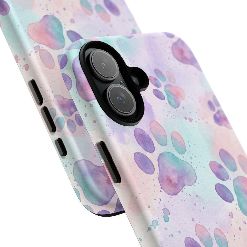 Watercolor Paw Print Phone Case | Pastel Purple, Teal & Pink Artistic Pattern | Samsung & iPhone