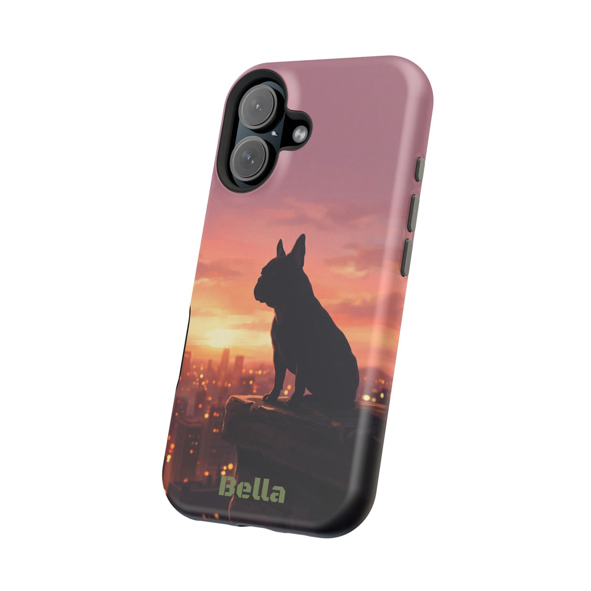 Personalized French Bulldog City Skyline Sunset Phone Case — Wireless Charging Cover